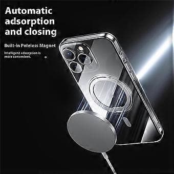 Kompatibelt deksel til iPhone 16 Pro Max, kompatibelt med MagSafe, stativ PC+TPU, telefondeksel med linsebeskyttelse (Sølv)