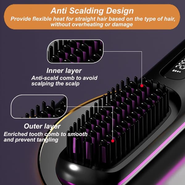 Wireless Hair Straightener Quick Heating LED Display Temperature 160-200 Degrees Rechargeable Portable Styling Iron Pink