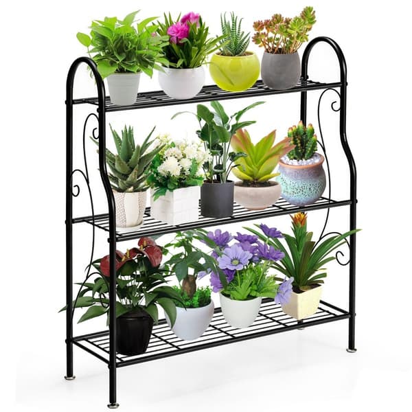 3-kerroksinen metallinen kasviteline, musta, 72x25x85 cm