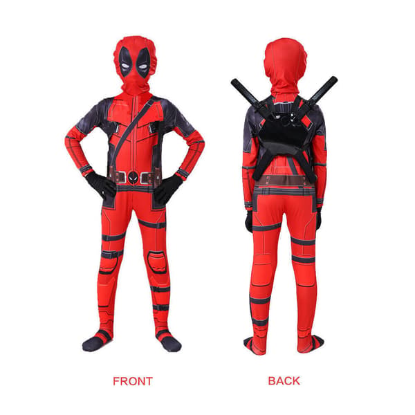 Deadpool Kostyme Cosplay Barn Bodysuit Gutter Barnas Dag Maskerade Festklær + sverd + veske