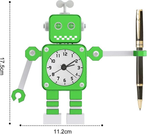 Väckarklocka för barn, Robotväckarklocka för barn Analog väckarklocka utan knappar Tyst väckarklocka för pojkar och flickor (Grön)