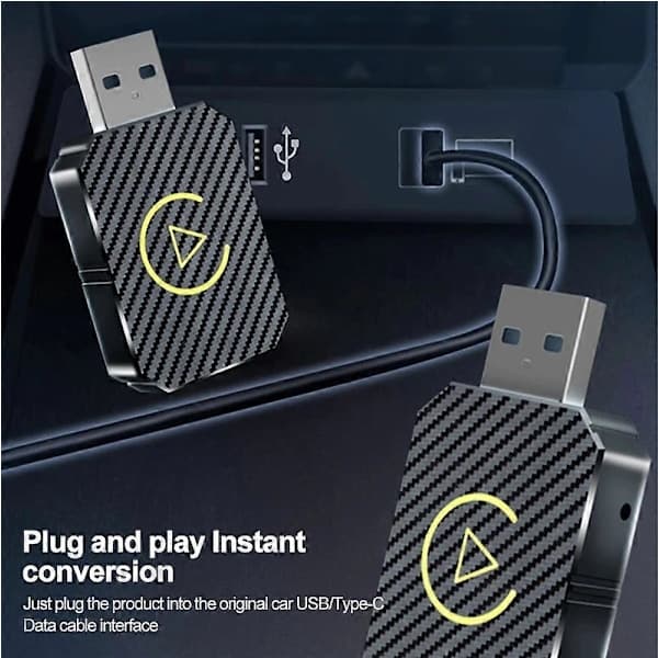 2-in-1 Wireless CarPlay Adapter Android Auto Wireless Adapter Smart Mini Box USB Dongle Plug and Play WiFi Fast Connection gold gold