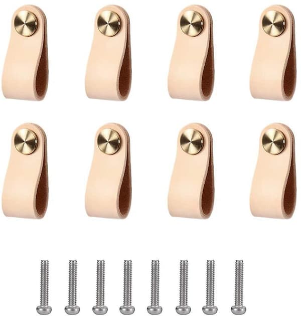 Læderhåndtag, 8 stykker, lædermøbelhåndtag, skabshåndtag