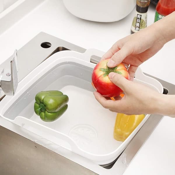 Platsbesparande hopfällbar diskho - multifunktionell diskho för disk, frukt och grönsaker - 8,5 l med avloppshål