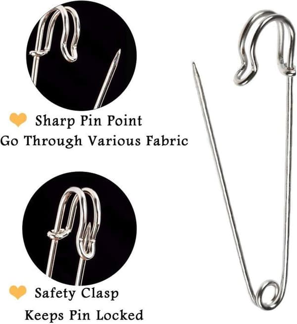 Pakke med 20 store, kraftige sikkerhetsnåler i solid metall for kilt, teppe, strikking, håndarbeid, 10 cm