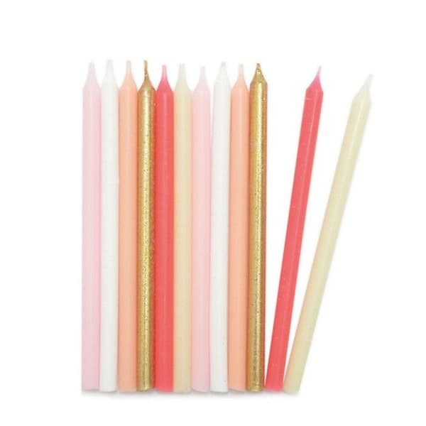Pitkät kynttilät - Klassinen - Vaaleanpunainen/Kulta - 12 cm - 12 kpl rosa och guld