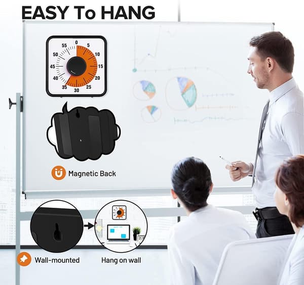 Visuell Timer STOR 60min - klasserom skole for barn 19cm Svart black