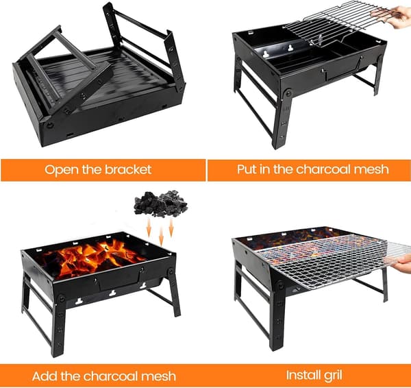 BBQ-grill, udendørs bærbar foldbar kulgrillbord til picnic have terrasse campingrejser (sort)