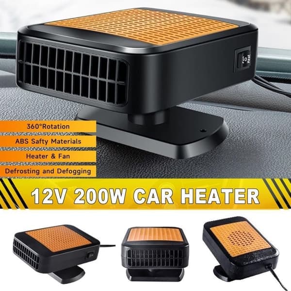12V Bilvarmer & Defroster, 200W Rask Oppvarming Frontrutevarmer med 360° Roterende Vifte for Bil & SUV
