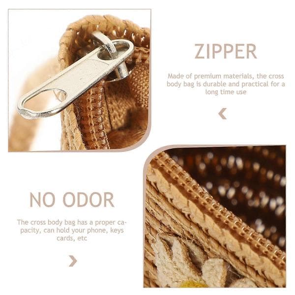 Flickors crossbody-väska för barn tillverkad av halmmaterial, 4-delat set