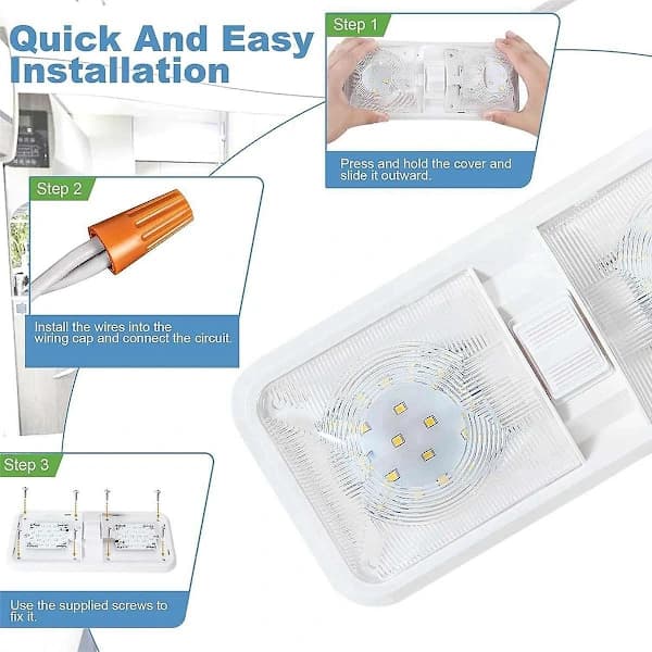 Campingvognslampe, 12V LED-lamper 700LM, 8W lamper, dobbelt kuppelloftlampe til interiør hvid