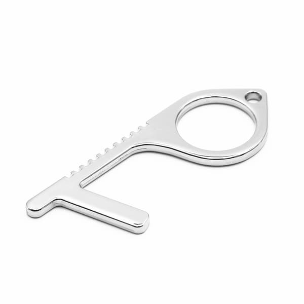 Kontaktlös dörröppnare i koppar, bärbar Edc beröringsfri sanitetsnyckelring (silver)