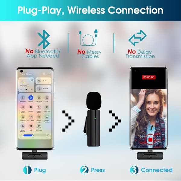 Wireless Lavalier Lapel Microphone For Android Computer Clip On Microphones For Youtube Tiktok Podcast Vlog Livestream