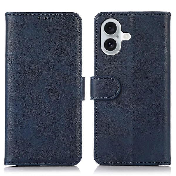 For iPhone 16 Plus Case PU Leather Wallet Cowhide Texture Stand Phone Cover