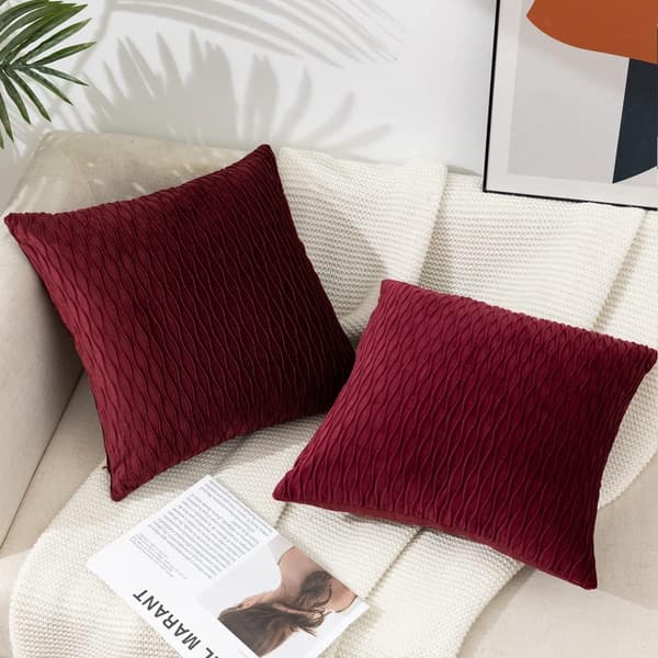 Burgundy Striped Pillowcase, 2 pieces 45x45cm, Decorative Pillow Cover (no core)