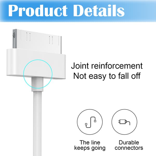 2-pakning 30-pinners USB-ladekabel for eldre iPhones og iPads - Hvit