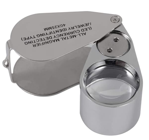 Juwelerer Lupe 40X Forstørrelse Metall Sammenleggbar Lupe med LED &