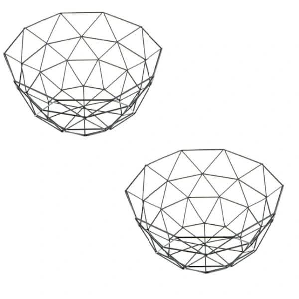 Metal Fruit Basket Decorative Wire Bowl with Ventilated Geometric Design for Kitchen Countertop Fruit Snacks and Bread Black 26 cm