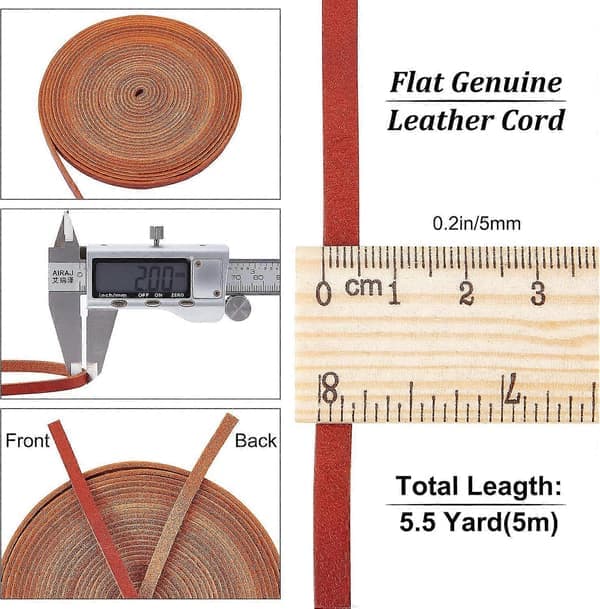 5m 5.5Yds 5mm Flat Genuine Leather Strap Natural Leather Craft Cord Straps Full Grain Cattle Braided Rope Roll