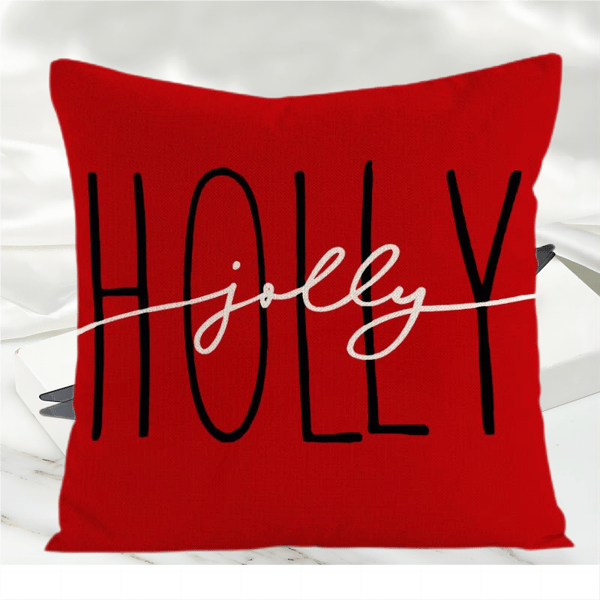Julepudebetræk 45*45cm Bondehus Julepynt Holly Glædelig Højtid Dekorativ Pudebetræk til Hjem Sofa
