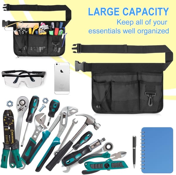 34*23 cm Garden Tool Belt - Durable Oxford, 7 Pockets - Adjustable Organizer for Men & Women - Black