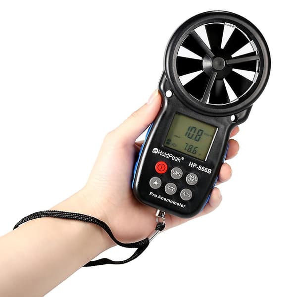 HoldPeak HP-866B Mini LCD Digital Anemometer Vindhastighet Lufthastighet Temperaturmåling med Bakgrunnsbelysning