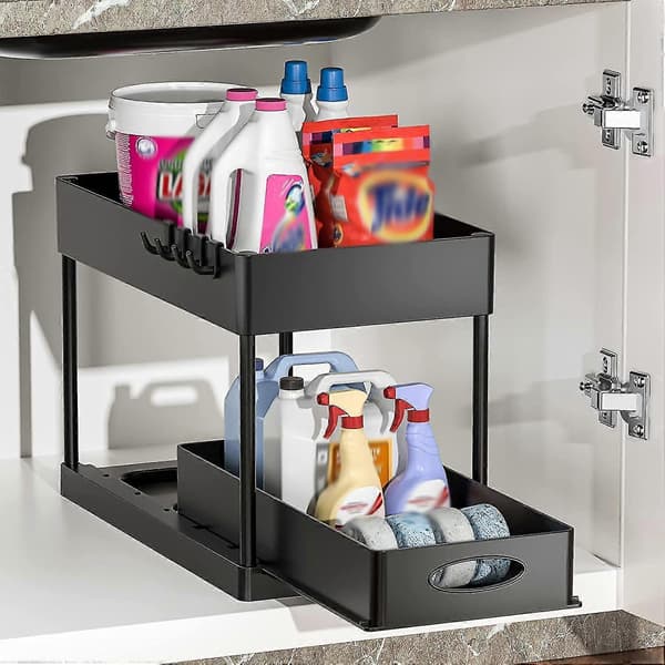 2-Tier Pull-Out Cabinet Basket Organizer Drawer, Multifunctional Under Sink Organizing And Storage For