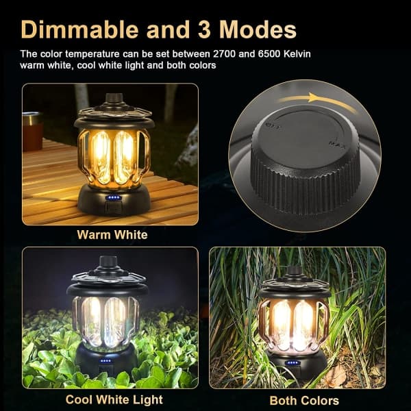 Vintage LED USB Uppladdningsbar Campinglampa Svart