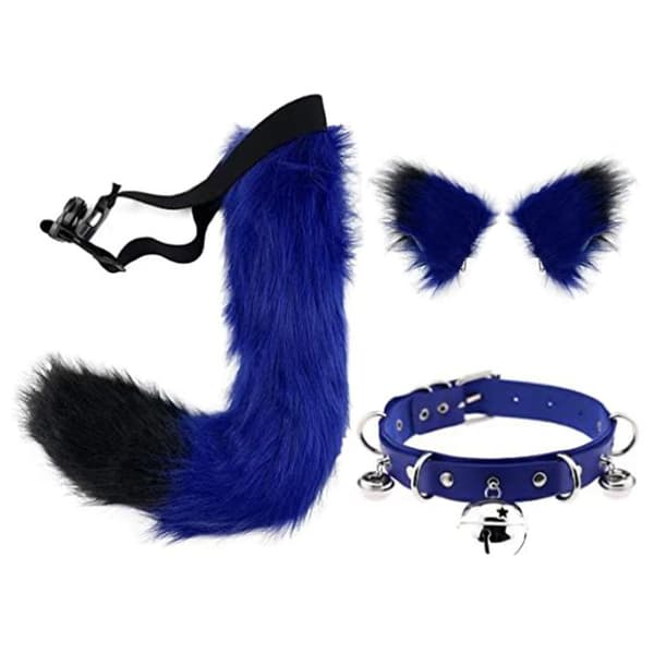 Katteører og varulv dyrehale Cosplay Kostume blå sort—max blå sort-FA- blå sort 50cm blue black 50cm