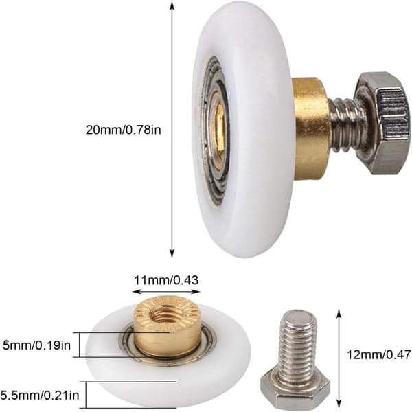 Shower Door Rollers, Roller Wheels for Shower Door Sliding Rollers Door Replacement Wheels for Roller 4pcs (20MM)
