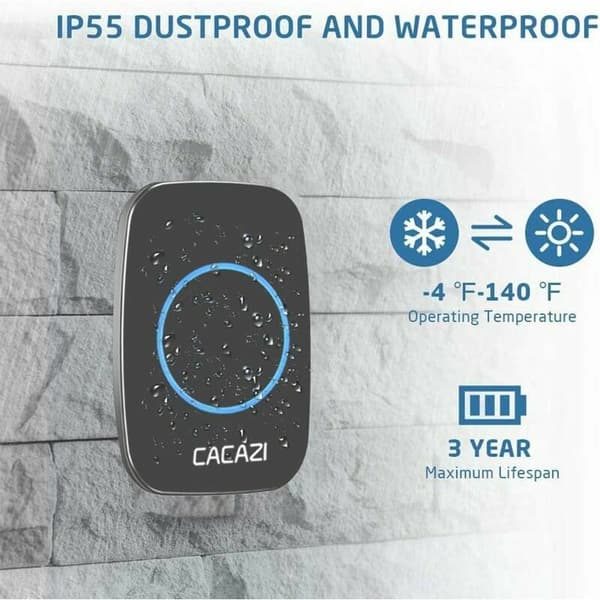 Wireless Doorbell, 300 Meter Waterproof Electronic Doorbell, Chime Kit with 1 Plug-in Receiver, Wireless Chime Kit with LED Flash