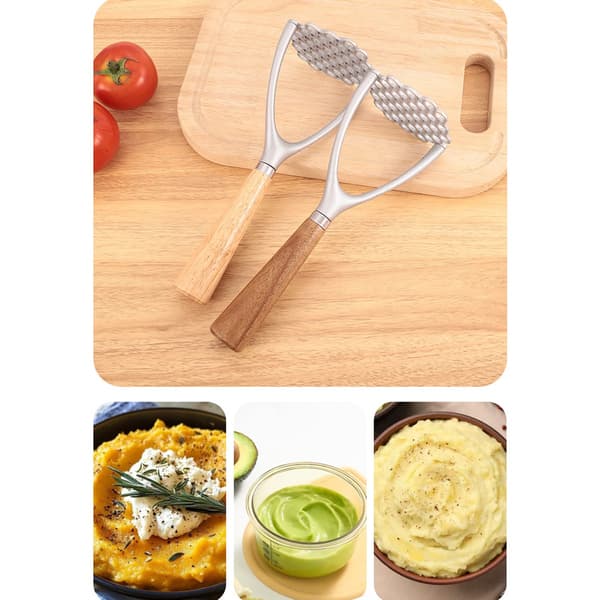 Aluminum Alloy Potato Masher with Oak Handle - Simple Mashed Potato Kitchen Tool 161