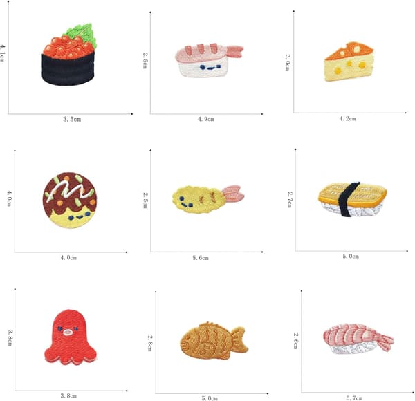 15 st Stickade Applikationer, Sushi-Applikationer
