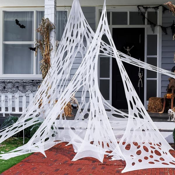 Spindelvev - spindelvev - nettdekorasjon - Halloween - Halloweendekorasjon - tøyelig - skummelt fleksibelt - spøkelseshusdekorasjon