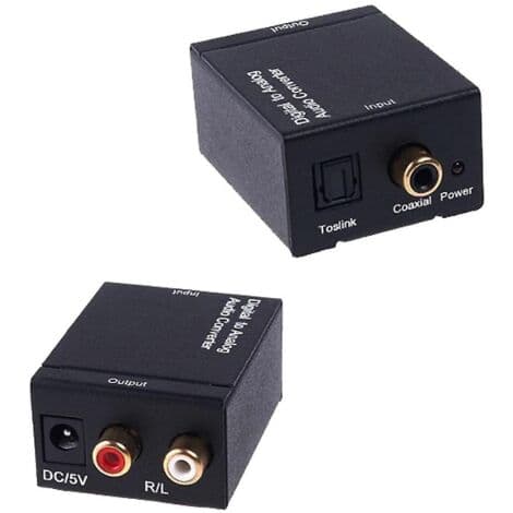 Digital til analog lydkonverter, koaksial optisk digital koaksial Toslink til analog RCA L/R-konverter, lydforsterkeradapter