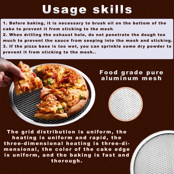 Mini Pizza Screen 6-Pack Seamless Aluminum Baking Pan with Holes for Crispy Oven Crust, Commercial Use, 6 Inch