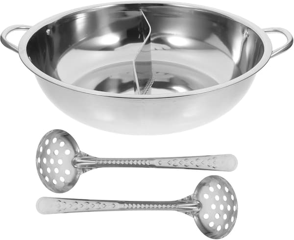 304 Rustfrit Stål Dobbeltfags Hot Pot 34cm med Suppeske, Velegnet til Induktionskogeplade