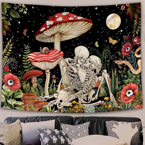 Svampeskal Gobelin Skelet Blomster Gobeliner Trippy Blomst