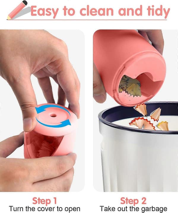 Sähköinen teroitin, ladattava USB-akkukäyttöinen teroitin No.2/värikynille (6-8mm) (Pinkki)