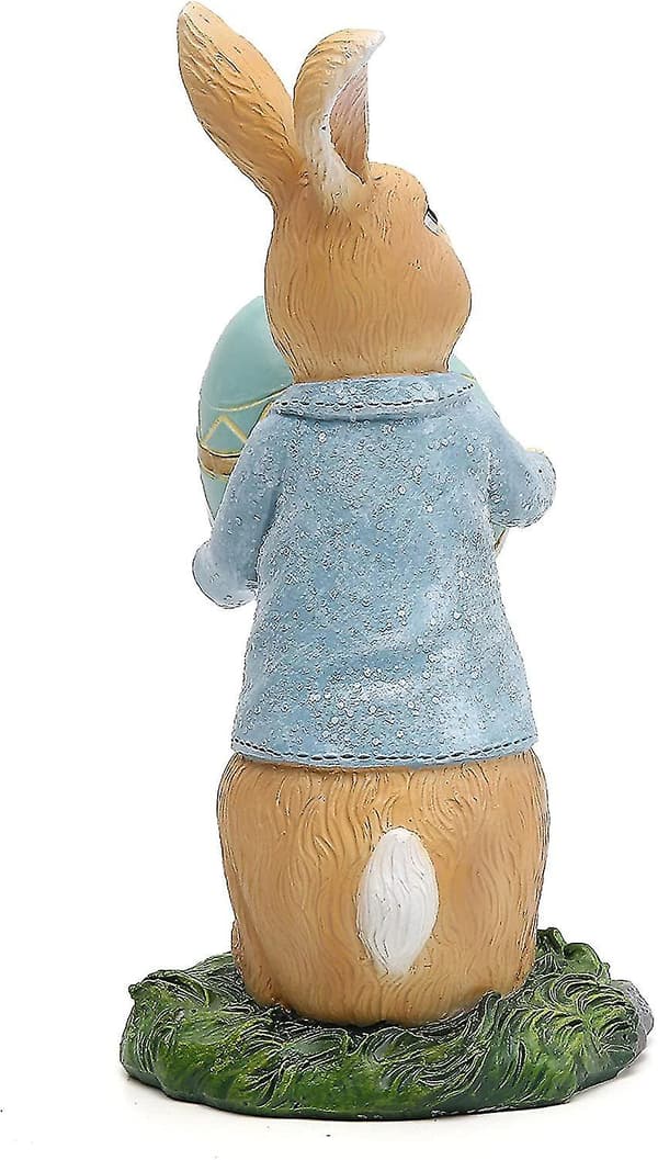 Kanin med gulerodsskulptur Forår Påske Boligindretning Polyresin Figur Ornament Blå Blue