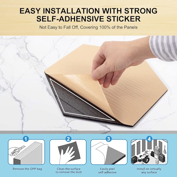 Black Self-Adhesive Hexagonal Acoustic Panels, 12-Pack High-Density Aco