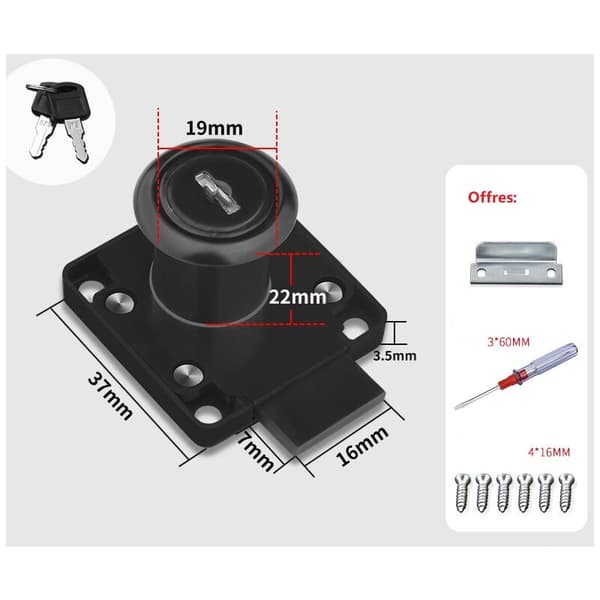2-pack drawer locks, cylindrical cabinet lock for closing cabinets, drawers, wardrobes, etc., thick and durable (22 mm), black