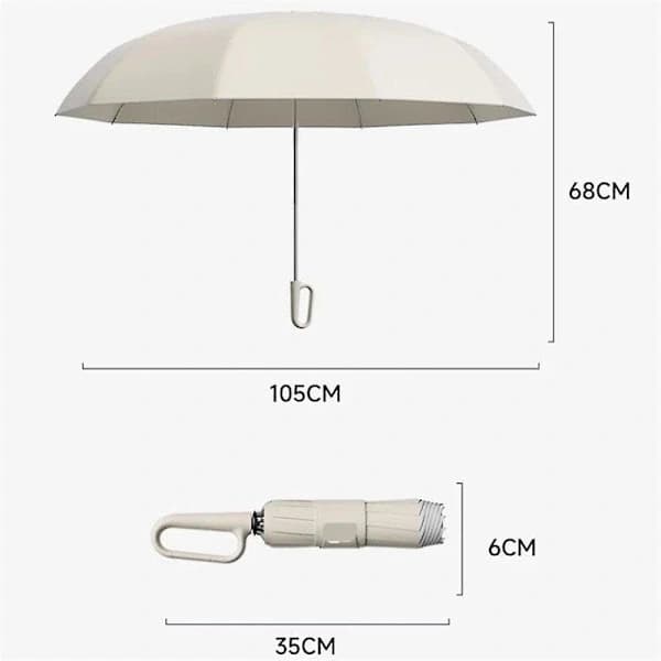 Reverse Umbrella with Ring Handle, Windproof Reflective Safety Umbrella for Rain, Women's and Men's Reverse Folding Umbrella Beige