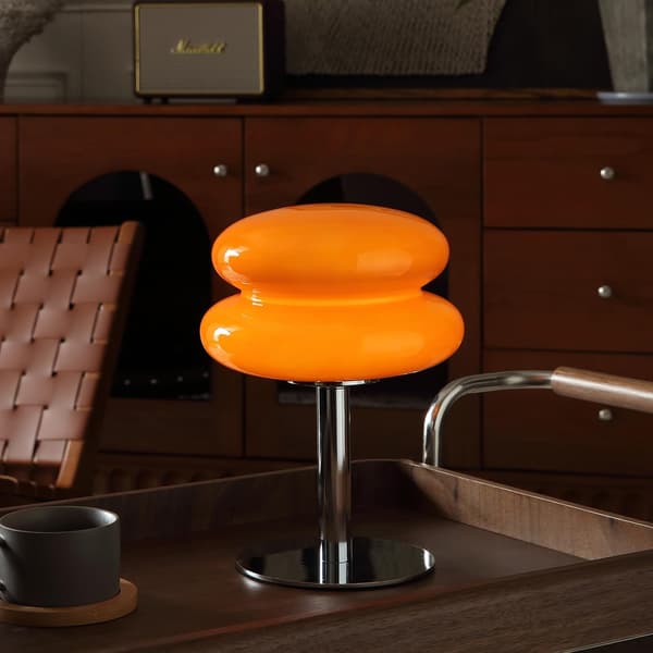 Mid-Century Moderne Glasbordlampe til Soveværelse, Orange Svampelampe [JUN]
