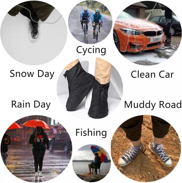 Waterproof Overshoes - Rain Overshoes - with Zipper & Drawstring - Waterproof Shoe Covers