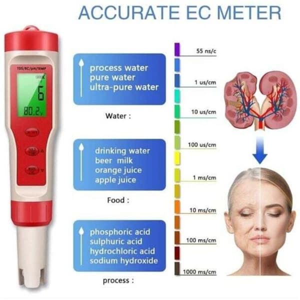 4-i-1 digital pH-mätare ZOR® Hög noggrannhet ± 0,01 pH/TDS/EC/ATC Funktion För dricksvatten