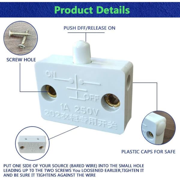 4 Pieces Cabinet Door Drawer Light Switch Open Close Switch Compatible with 12V 24V 110V White