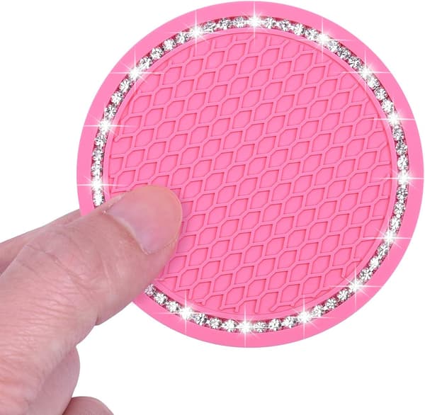 2 Bling Bling Bilunderlegg, Bling Koppholder Tilbehør for Bil, Sklisikker og Universell, 7 cm i Diameter, Silikon, Rosa