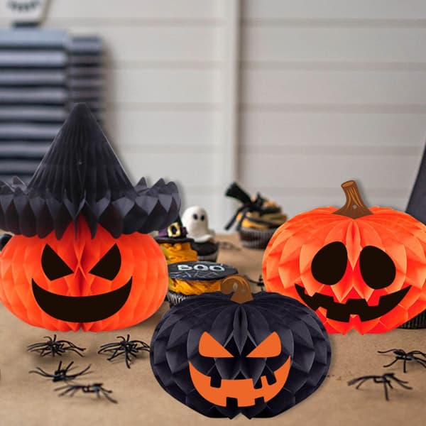 5 stk Halloween Hengende 3D Sammenleggbare Dekorasjoner Papirlykter, Spøkelse Heks Edderkopp Gresskar
