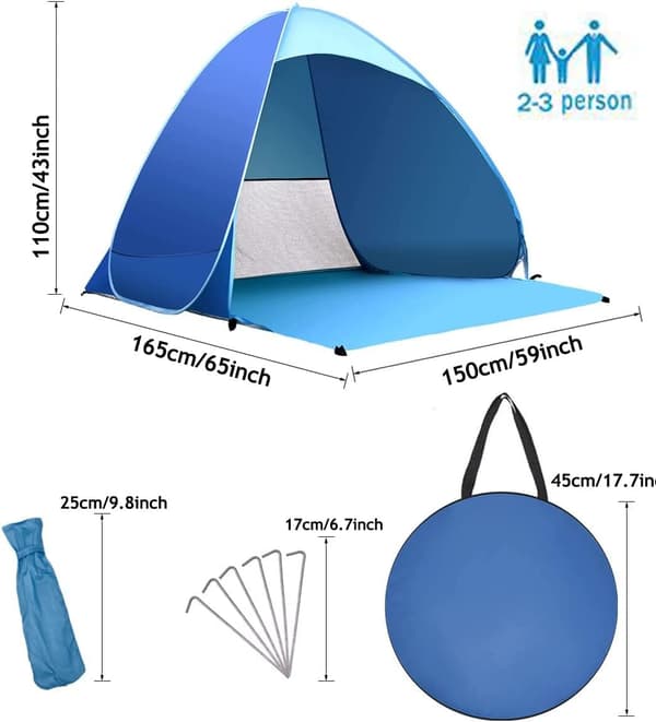 Outdoor Beach Tent, Pop-up, Portable, Automatic, Waterproof, Easy Setup, Suitable for Family, Picnic, Camping (Blue)